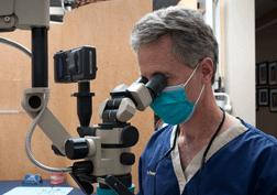 Dr. Poksay using dental equipment